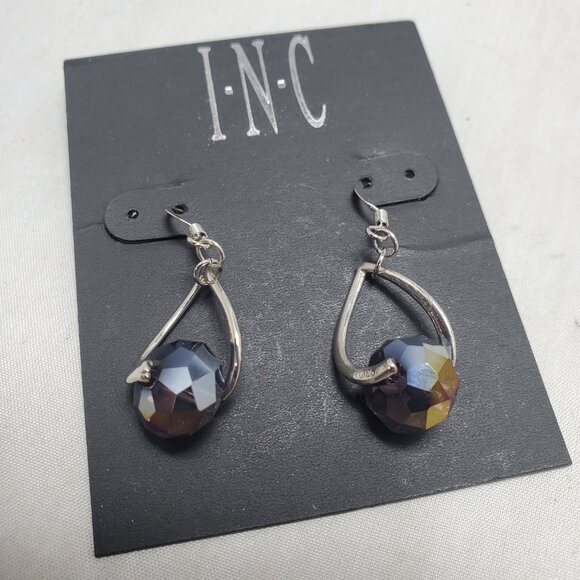 INC silver tone iridescent bead fish hook earring - Picture 5 of 6